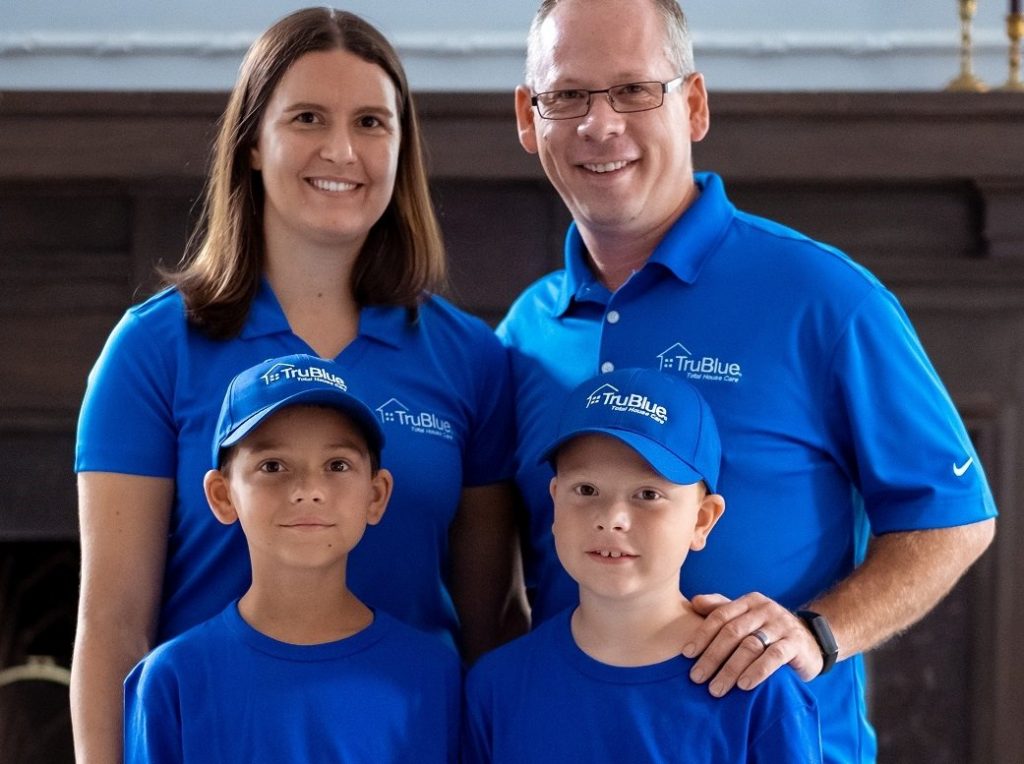 Leach family with their TruBlue uniforms